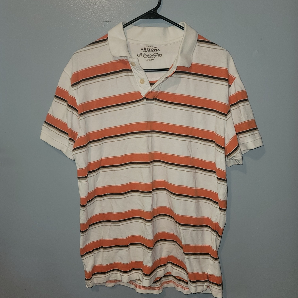 Arizona Jean Company Men's Polo - Orange And White Stripes